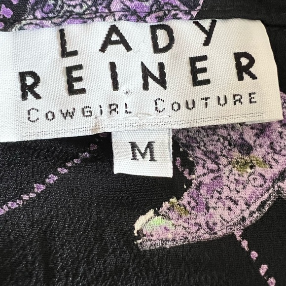 Lady Reiner Medium Black Long Sleeve Button Up Western Cowgirl Shirt Lasso Boots - Picture 5 of 6